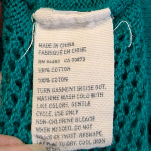 AEO Green Mesh Back Pullover Long Sleeve Cotton Sweater Vintage (NOT Teal) - Picture 7 of 11